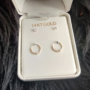 14k Yellow Gold CZ Embellished Earrings